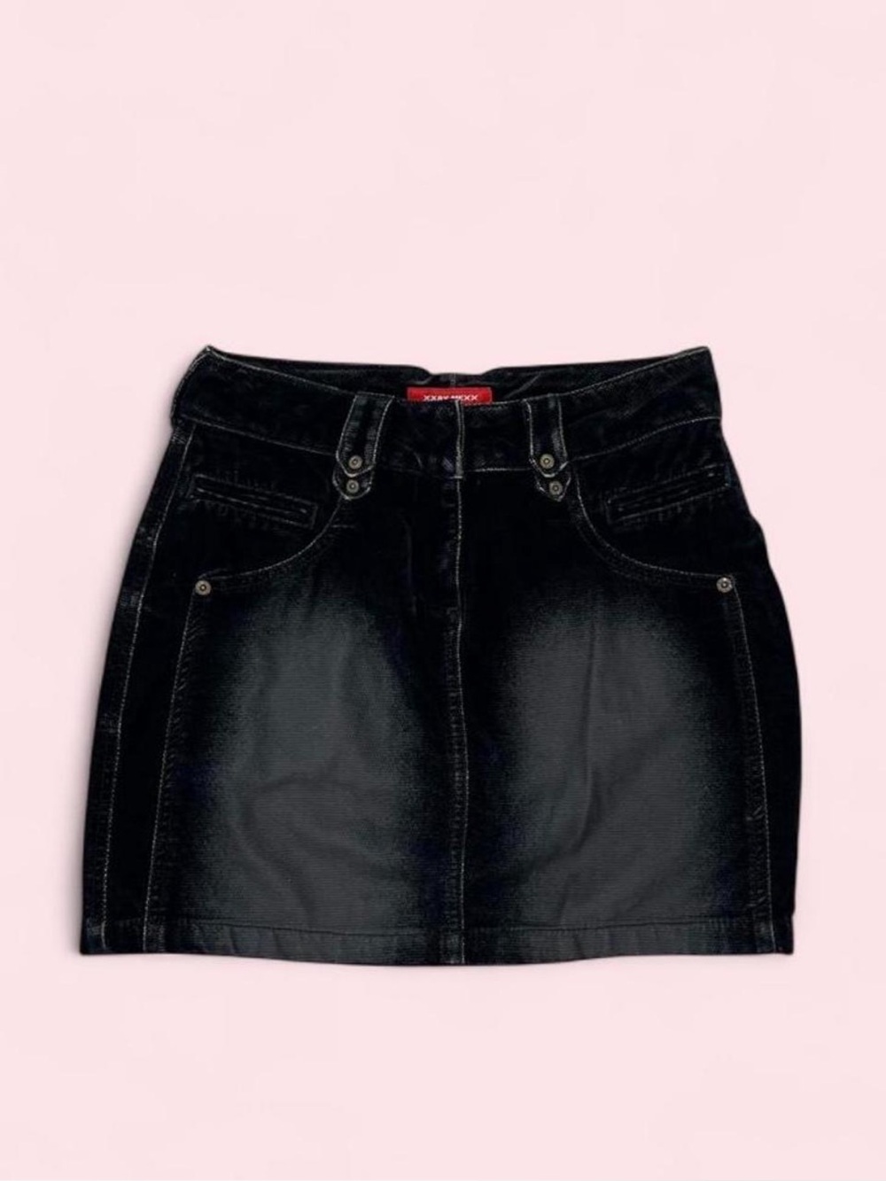 Y2K XX by Mexx Black Distressed Velveteen Mini Skirt Low Rise